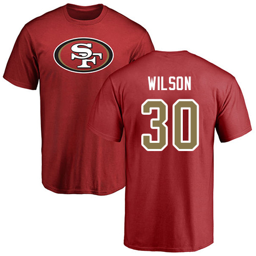 Men San Francisco 49ers Red Jeff Wilson Name and Number Logo #30 NFL T Shirt